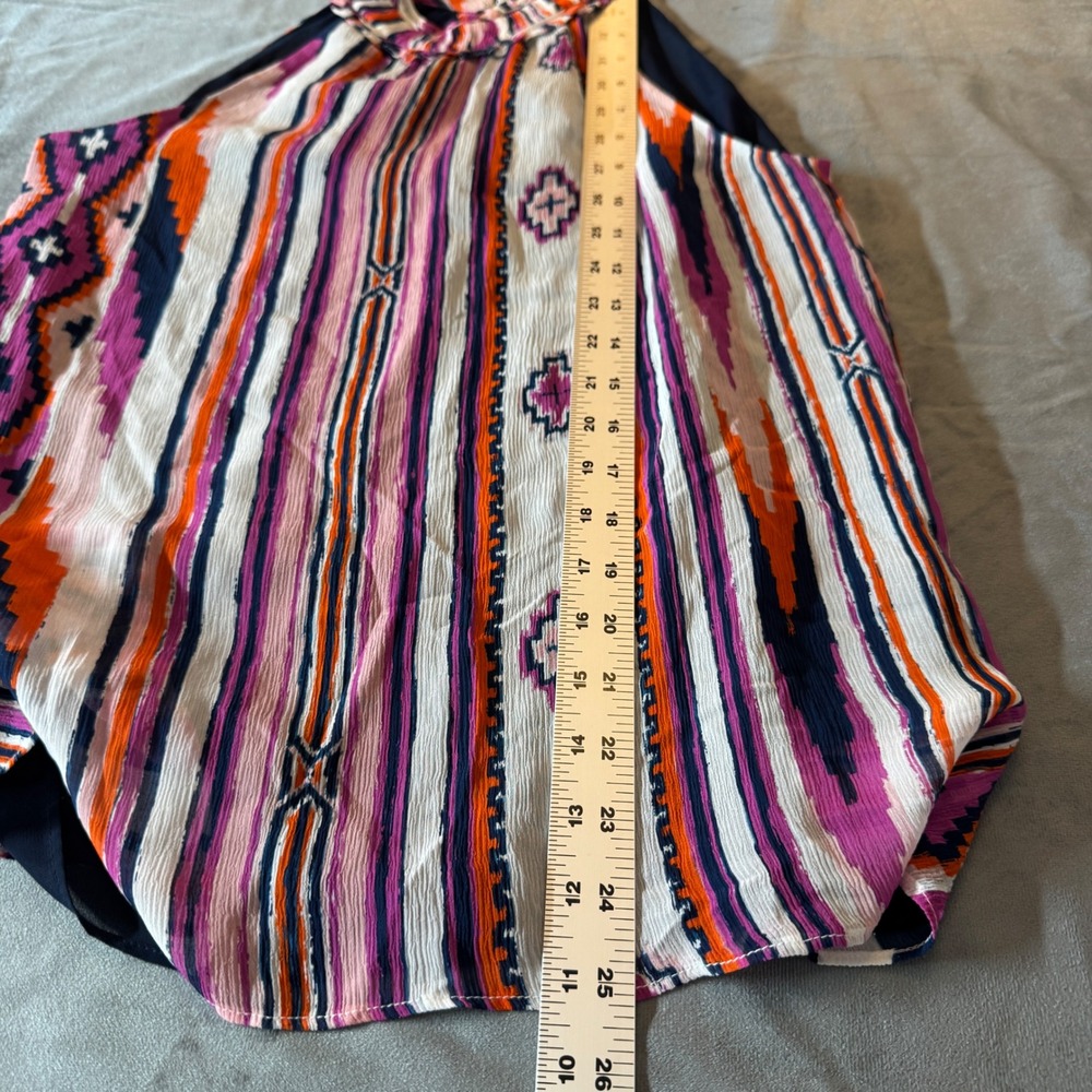 Ramy Brook Womens Silk Halter Top S Multicolor Ruffle Neck Striped Boho Chic - Picture 7 of 7